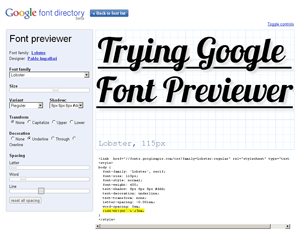 Screen shot of Google Font Previewer