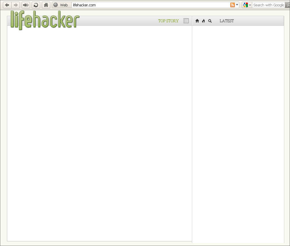 Lifehacker.com home page with JavaScript disabled