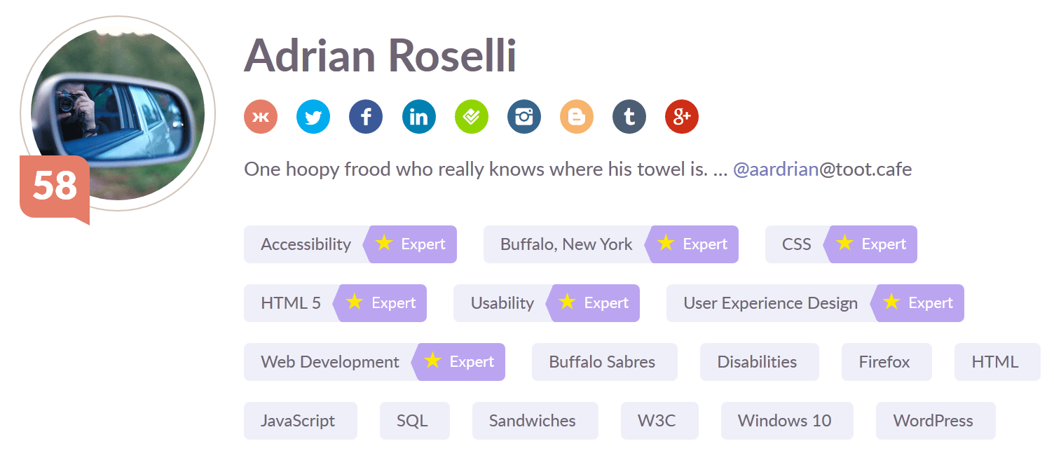 Screen shot of my Klout profile page.