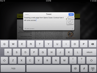 Screen shot of tweeting a page from Opera Coast.