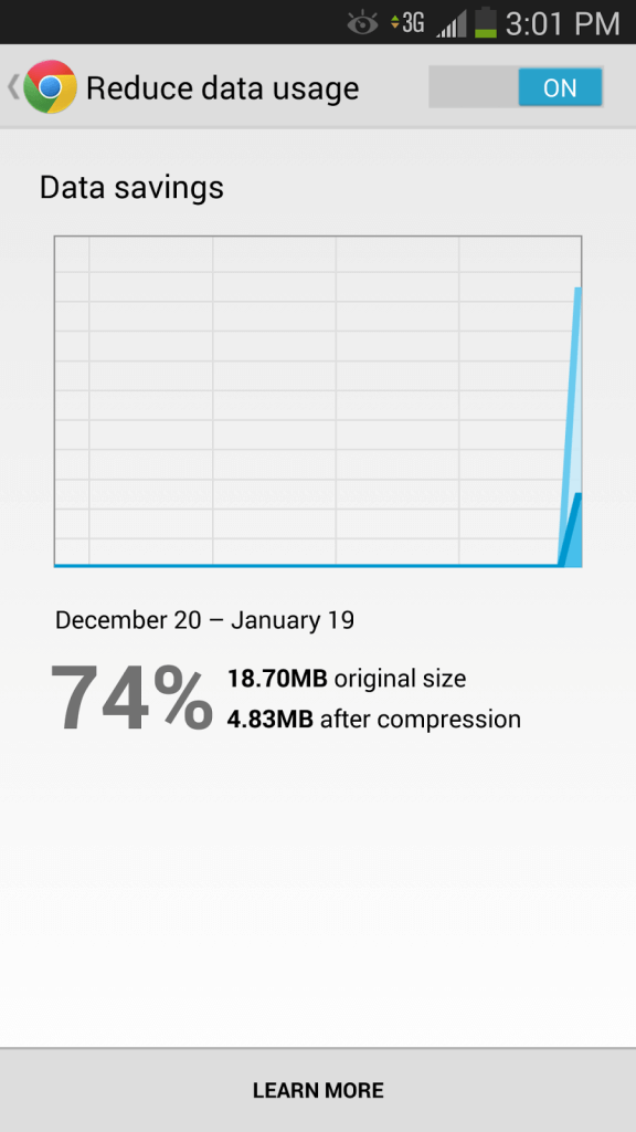 Screenshot of Google Chrome bandwidth savings screen.