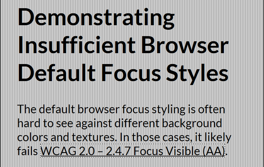 The default focus ring in Edge on a link against a textured background.