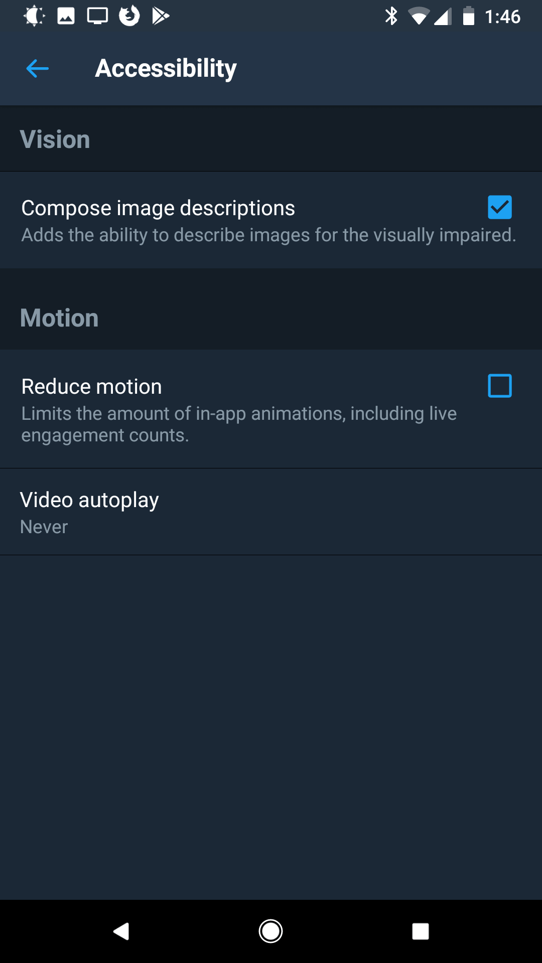 Screen in the Twitter app to enable accessibility settings.