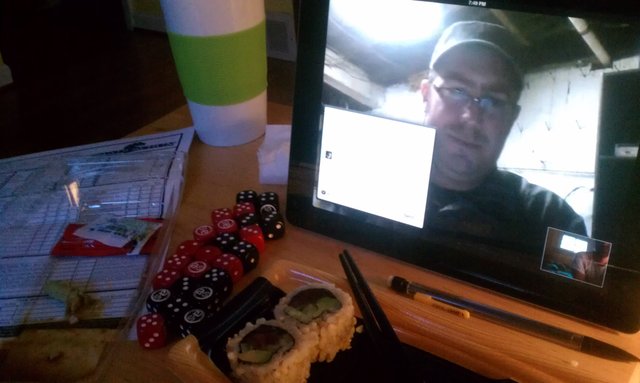 Not feeling well enough to go out, so gaming remotely until I fall asleep. Send dice.