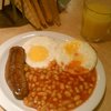 A couple plates of beans, eggs and sausage to bulk up for a full day.