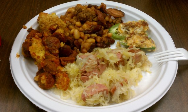 Corn dog casserole, stuffed peppers, meat-n-beans, kielbasa.