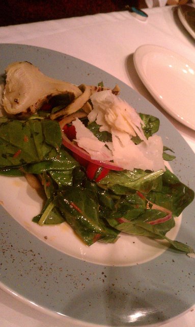 Grilled Roman artichokes, spinach, onions, tomatoes, shaved parm.