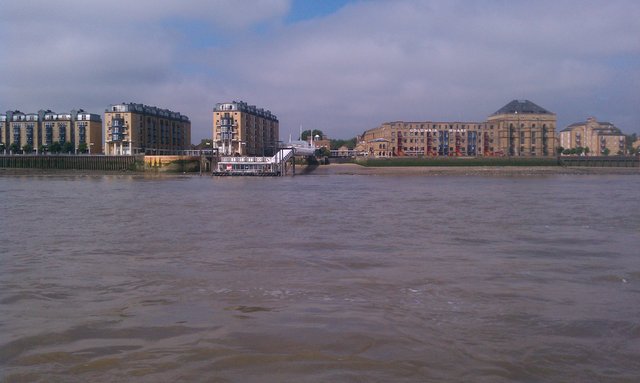 Looking back at hotel from across Thames.