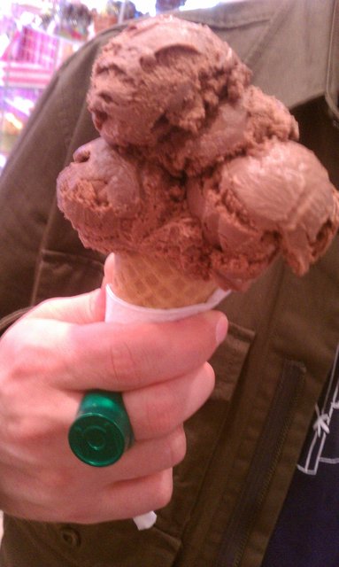 First Elmwood ice cream cone of the season. And my awesome Comic Book Day Green Lantern ring.