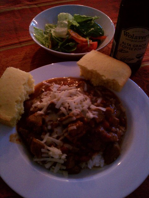 Beef chunk chili (I skipped the vegetarian chili).