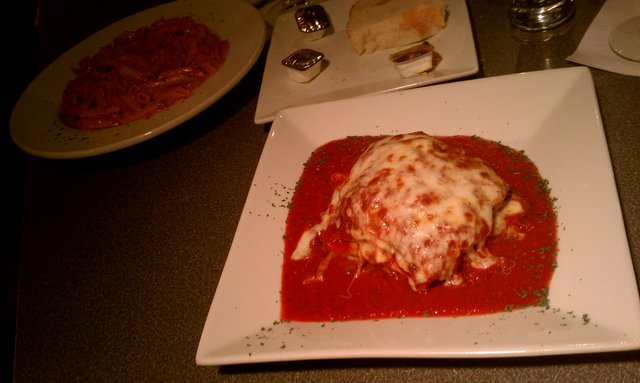 Lasagna (first time in years). Penne vodka in the background.