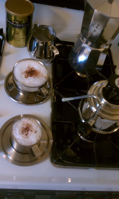 Continuing quest to make Italian cappuccino, now with stovetop steamer. Except I've taken a step or two backward.