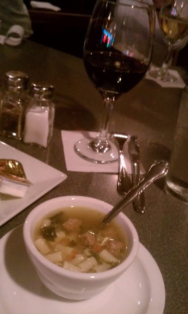 Italian wedding soup, montepulciano, and quite a crowd.