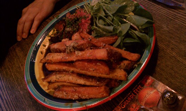 Herb-basted steak frites.