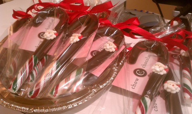 Chocolate-covered Santa canes.