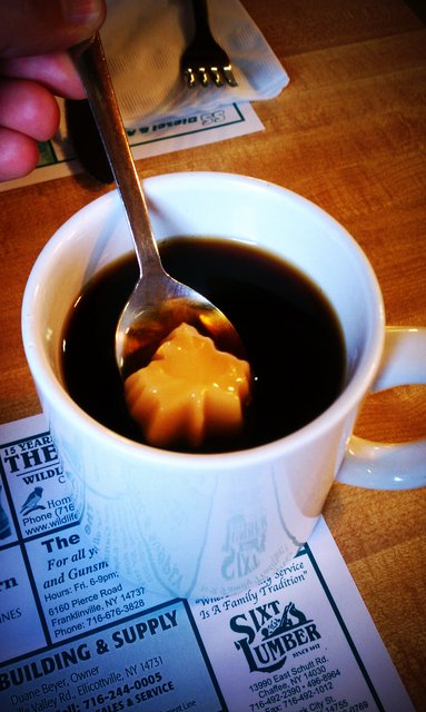 Maple cream candies + passable coffee = tasty coffee.