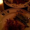 Pork chops with bourbon sauce (ran out of sweet mashed). Some tofu thinger.