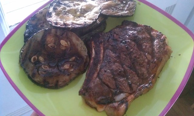 Zucchini from my garden (apparently anyone can grow it) and steak from @stevenraines.