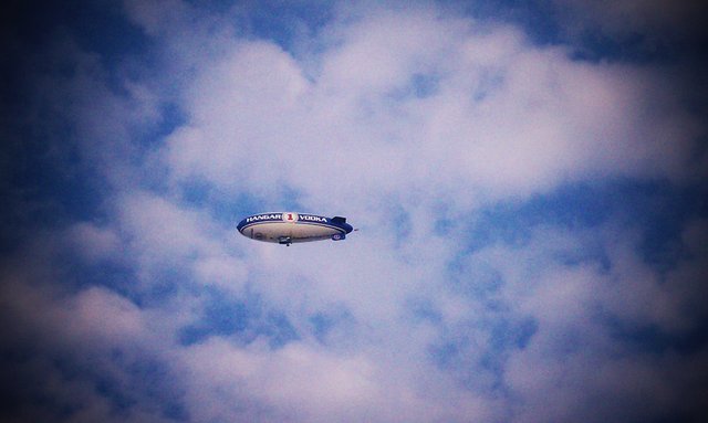 Blimp. Just flying over my house. Completely failing to drop little bottles of vodka with parachutes.