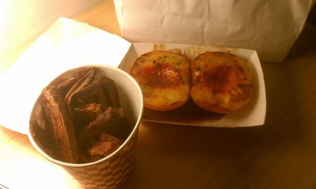 Late (school) night sweet potato fries and grilled peaches.