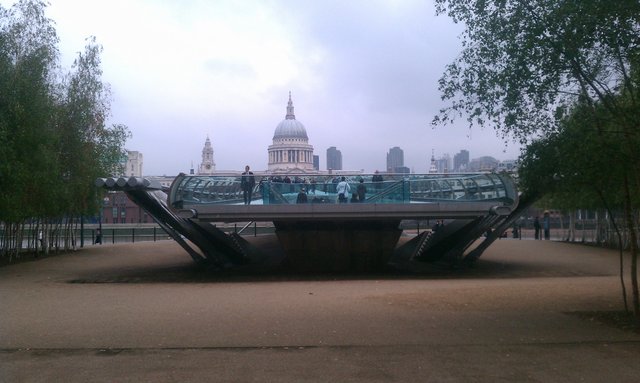 Looking back at Millennium Bridge from Tate Modern.