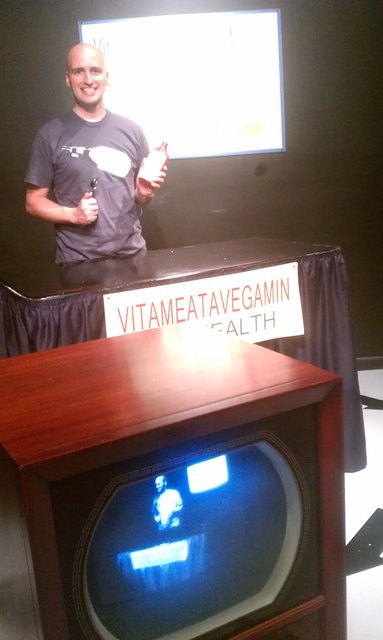 Illegally-taken washed-out photo of me on Vitameatavegmin set.