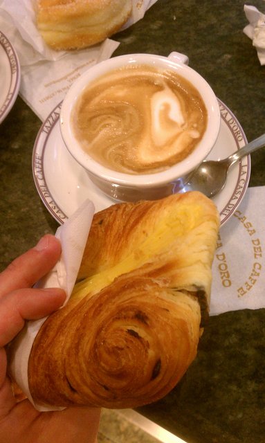 Morning cappucino and pastry. Downed in about a minute.