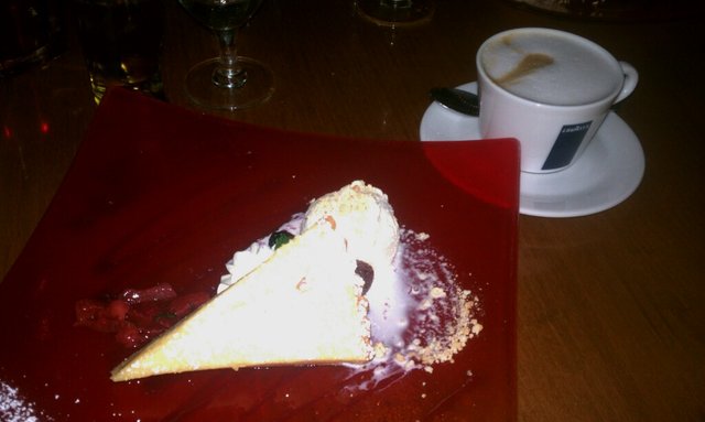 Lemon tart (in honor of pi day!), vanilla gelato, cappuccino.