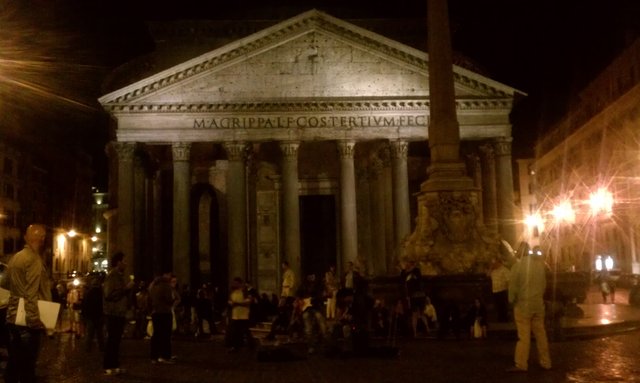 Late night outdoor drinks next to my hotel, looking at the Pantheon.