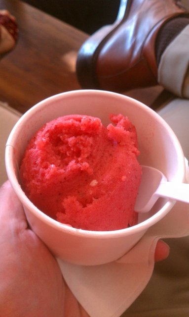 Strawberry rosemary sorbet (with pink peppercorns).