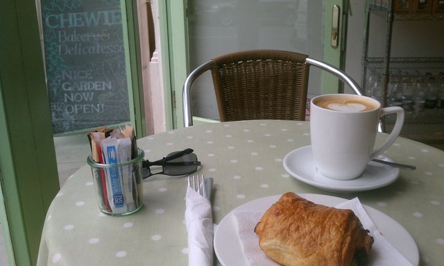 Pain au chocolate and a latte.