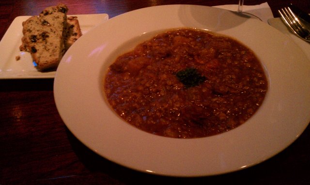 Irish stew: braised angus beef, root veggies, Murphy's stout, soda bread.