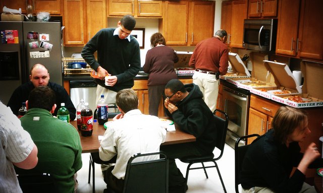 Random office pizza & wings day! Beware my elbows!