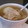 Chicken and matzo ball (not a baby skull, as it may look) soup.