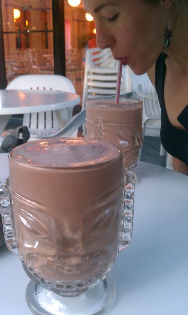 Chocolate chocolate milkshake, chocolate malt milkshake.