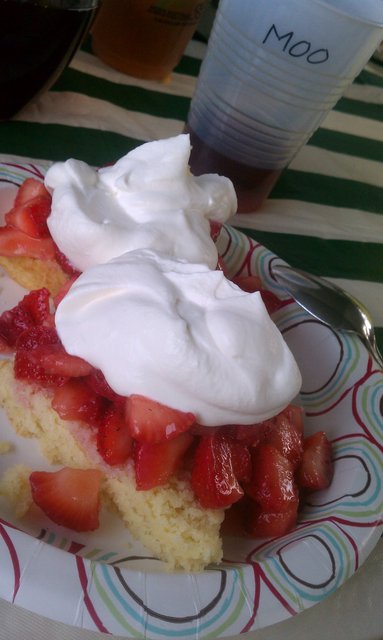 Strawberry shortcake and a gallon of whipped cream.