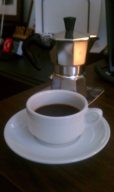 Broke in the new espresso maker. I am officially "that guy" in the office that I hate.