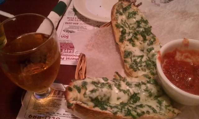 Spinach bread and Leffe blonde (Belgian).