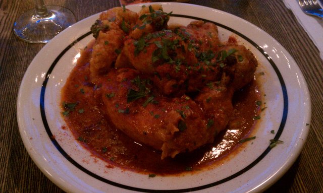 Chicken paprikash. It all looks the same, but some of that is potato dumpling.