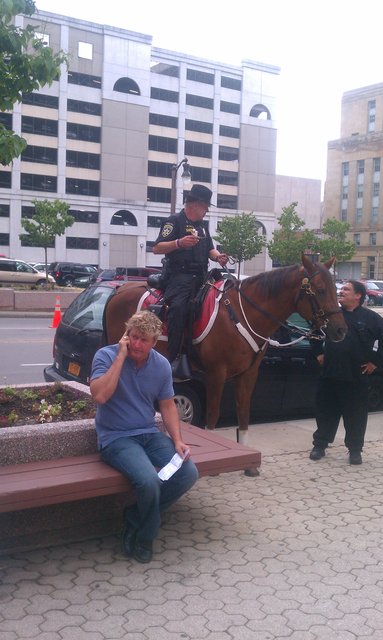 Even the BPD mounted officers enjoy a @perrysicecream Nutty Cone. The horse wants one, too.