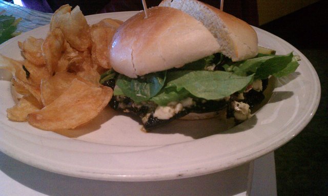 #LocalRestWeek Portobello sandwich with pesto, gorgonzola, field greens. Part 2 of combo.