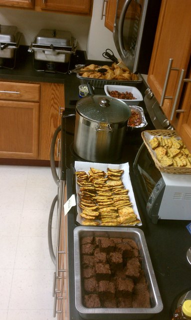 Bacon mac-n-cheese, bacon sweet potatoes, black bean bacon soup, bacon brownies, bacon flatbreads, samosas.