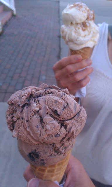 Chocolate with not-Oreo bits, peanut butter swirl in the background.