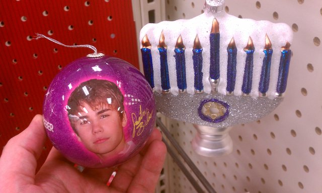 Might have a tree this year -- menorah ornament or Bieber ornament?