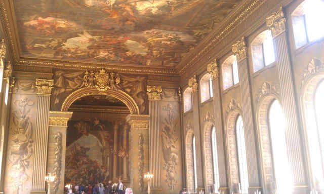 Inside the Painted Hall. Amazing painting skills making walls look carved.