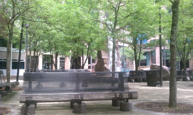 Taking in the shade and fountain, calming myself...