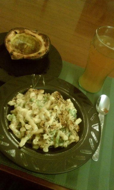 Mac & broccoli, smoked cheddar, jarlsberg, gruyere, parmesan cheeses; acorn squash, pecan syrup, brown sugar.