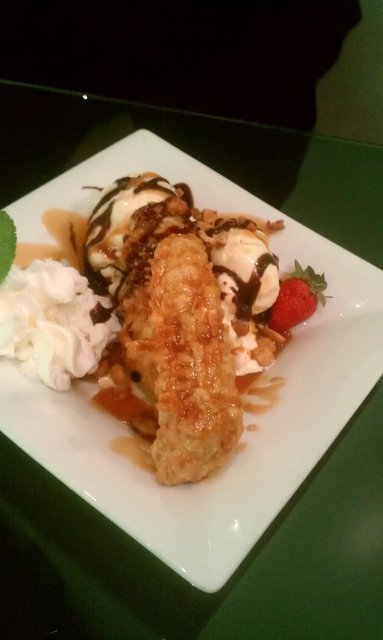 Tempura banana split. Yes, it looks like what you think it looks like.