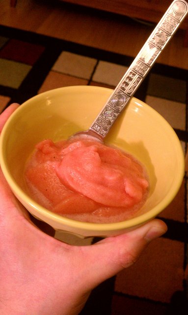 Strawberry banana sorbet. I have no idea why I was surprised it was so pink.