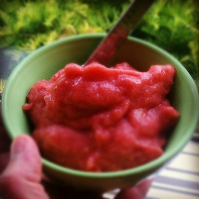 Strawberry balsamic sorbet. Needs far less sugar, far more balsamic.